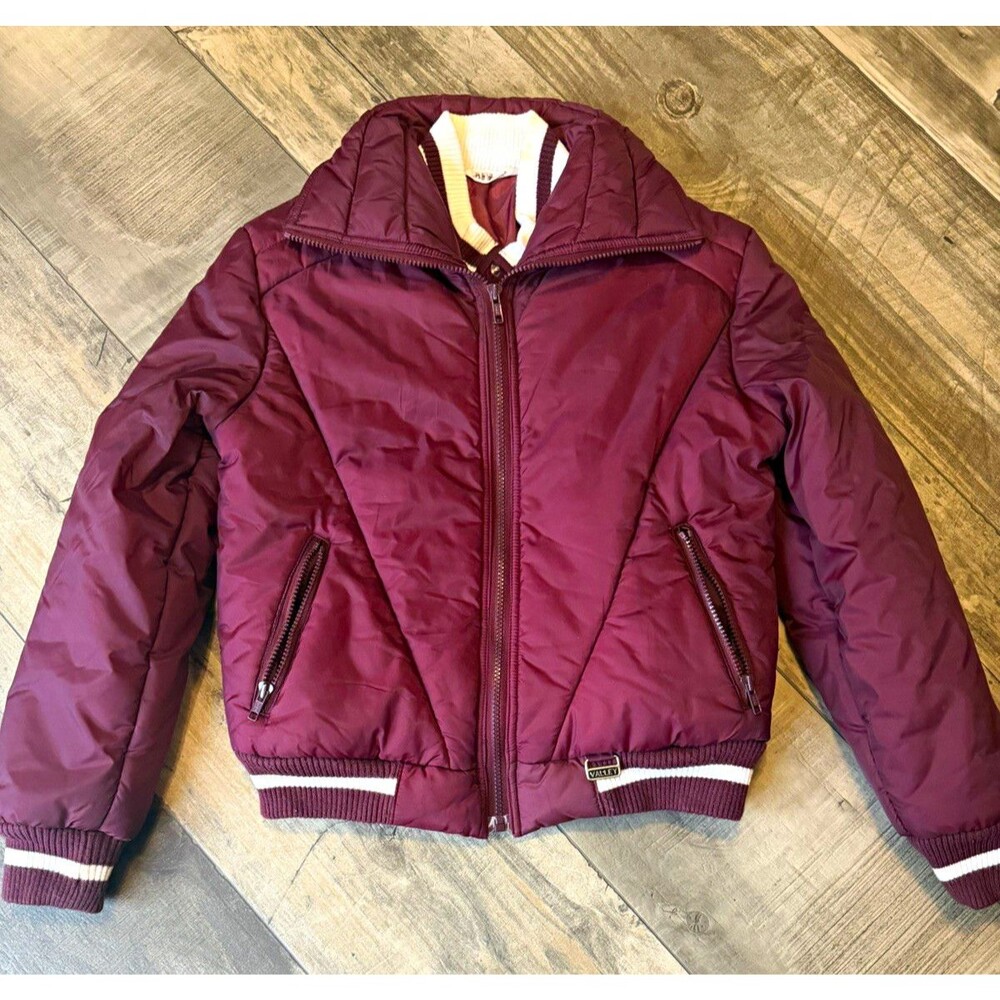 Vintage Valley 80s Puffer Jacket Maroon Sport Retro Bomber Coat M